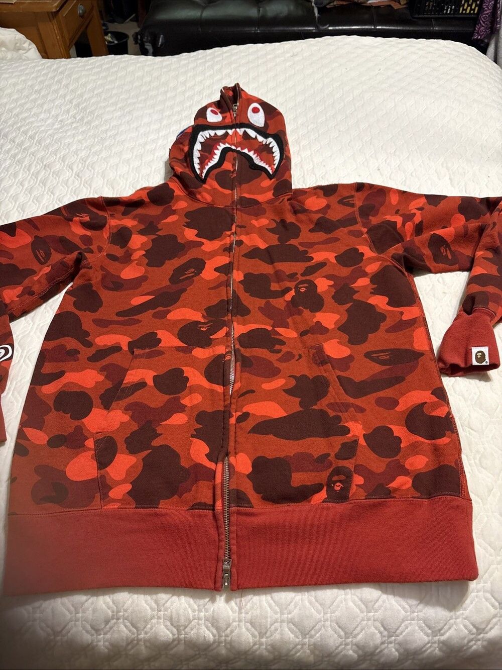 A Bathing Ape (BAPE) Red Camo Shark Full Zip Hoodie size XL